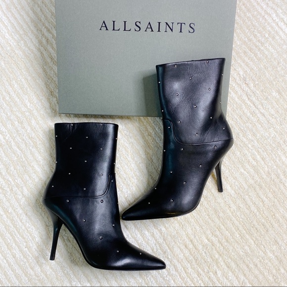NWT All Saints black studded stiletto boots